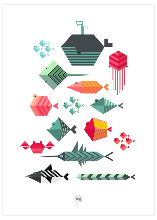 Geometric Fish Poster 50x70