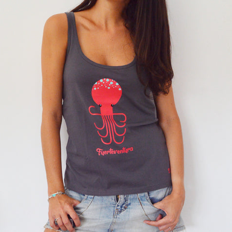 Camiseta Tirantes Antracita Pulpo - Mojo Art Shop
